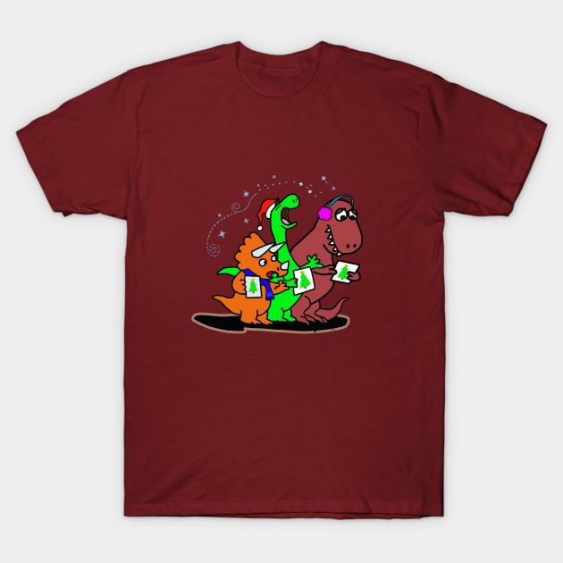 DInosaur Christmas Choir T-Shirt by wolfmanjaq